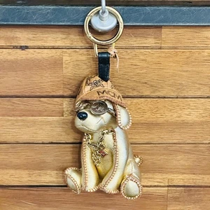MCM Visetos Echtleder Stofftier Hund Taschenanhänger Plüsch Schlüsselanhänger Schlüsselring Gold - Bild 1 von 12