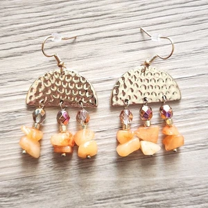 Handmade Chandelier Earrings Boho Semi Precious Stone Quartzite Gold Tone B - Picture 1 of 8