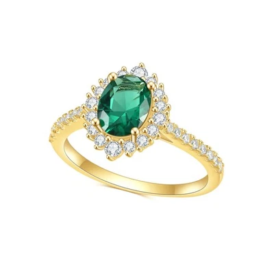 WSX 18K Yellow Gold Plated Silver 1.5 Carat 6 * 8MM Created Emerald/Ruby Oval... - Image 1 of 4