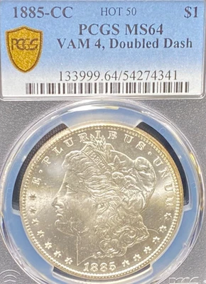 1885 CC $1 MORGAN SILVER DOLLAR VAM 4 DOUBLE DASH PCGS MS 64 HOT 50 NO RESERVE - Image 1 of 4