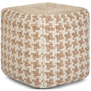 Trent Home Cube Transitional Wool/Jute/Cotton Pouf in Natural/White - Picture 1 of 7