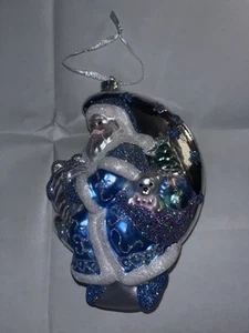 BLOWN GLASS SANTA HALF MOON ORNAMENT BEAUTIFUL 6 1/2” - Picture 1 of 6