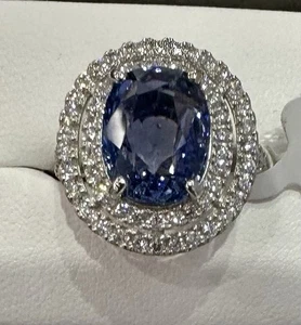 An Exquisite Unheated 7.25ct Sri Lanka Blue Sapphire & Diamond Ring - Picture 1 of 10