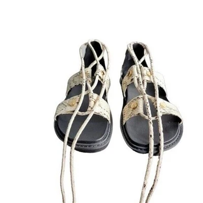 NUEVAS BCBG Sandalias con Cordones Talla 7.5 Y2K Boho Beige Estampado Animal Foto 1 de 4