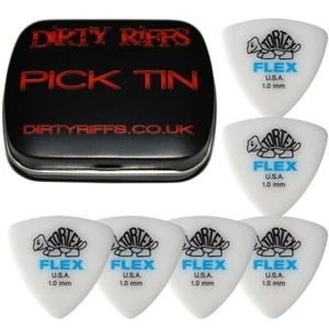 6 x Dunlop Tortex Flex Triangle 1.00mm Guitar Picks Plectrums In a Pick Tin - Picture 1 of 1