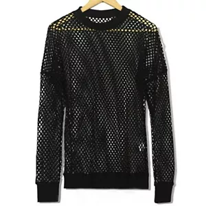 Mens Drop Shoulder Fishnet Mesh T-shirt Stretch Top Tee Shirt Gothic Punk - Foto 1 di 12
