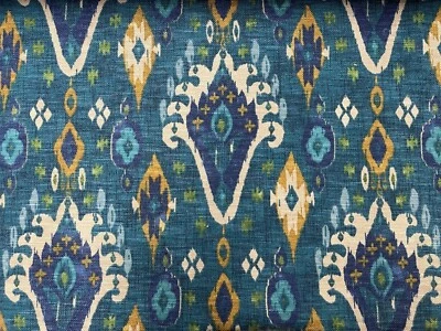 iLiv Boho Teal Ikat Fabric Linen Blend Cotton Curtain Upholstery Cushion