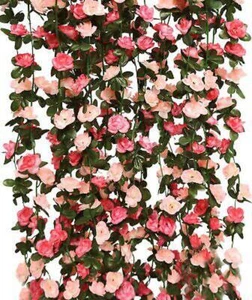 5Pcs 41Ft Artificial Rose Flower Fake Vine Ivy Hanging Garland Floral Decor Pink - Picture 1 of 10