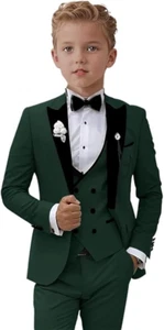 Boy Suit Peak Lapel Wedding Dress Evening Party Slim Fit For Kid Fashion 3 Piece - Picture 1 of 27