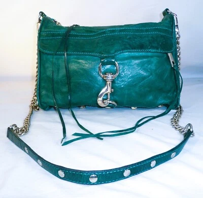 Bolso de mano Rebecca Minkoff de cuero verde herrajes dorados correa de cadena *LEER* Foto 1 de 4