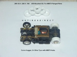 .395 8 PR 16 Tyco Curve Hugger Flange Rims Slot Car Silicone Tires White C1