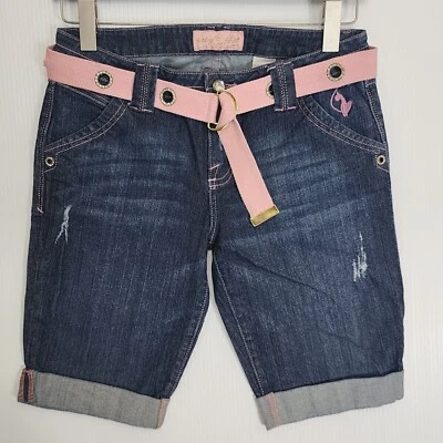 VTG BABY PHAT Shorts Womens Sz 9 Blue Denim Jean Belted Cuffed Y2K 32W 11L - Image 1 of 4