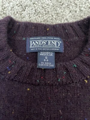 Lands End Sweater Women Small Vintage Shetland 100% Wool Made in UK Dark Purple - Image 1 of 4