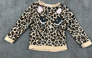 H&M Leopard Sweater Girls 2-4 Cat Heart Animal Print Sweater Top Fleece 2 3 4 - Picture 1 of 9