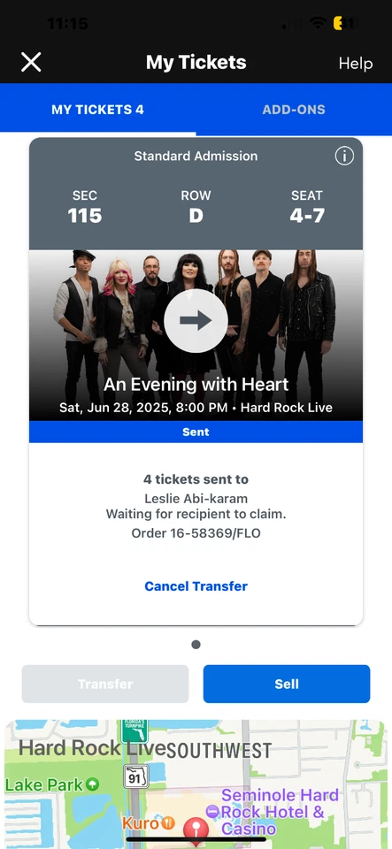4 tickets to Heart at the Hardrock Cafe in fort Lauderdale on Sat June 28th - Image 1 of 1