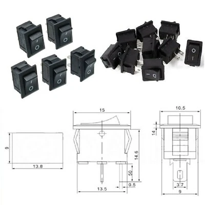 STG-TOP 10 Pz. MINI INTERRUTTORE a bilanciere ON OFF 3A 250V max. da pannello piccolo