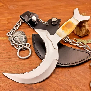 Handmade Crescent Half-Moon Ritual Knife, Unique Curved Blade, Leather Sheath 09 - Bild 1 von 10