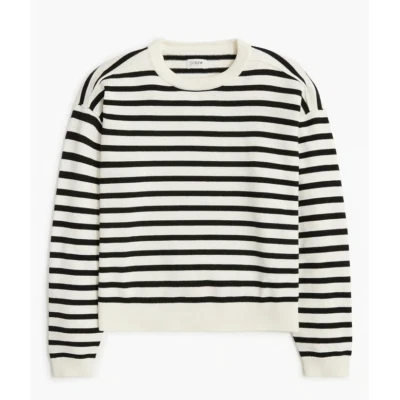 Jersey J Crew Rayas Hombro Caído Para Mujer Mediano Marfil Negro CG761 Foto 1 de 4