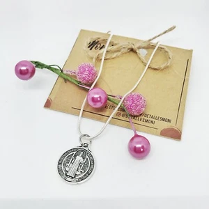 St Saint Benedict Necklace medal silver,San Benito, protection necklace sterling - Picture 1 of 11