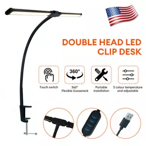 LED Double Head Desk Lamp Foldable Reading Desk Light Dimmable Eye Caring Lamp - Picture 1 of 18