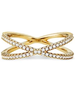 MICHAEL KORS Gold 925 Sterling Silver Crystal Nesting Criss Cross Ring Size 8 - Picture 1 of 3