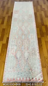 De colección Antiguo Afgano Nómada Color Pastel Hecho a Mano Lana Kilim Runner 81x302cm - Imagen 1 de 1