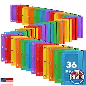 Pencil Pouch for 3 Ring Binder, 36 Pack Bulk Pencil Bags with Zipper, 6 Color - Picture 1 of 5