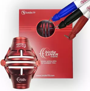 Birdie Liner Burgundy Golf Ball Marker Alignment Tool Kit - 360-Degree Triple Li - Picture 1 of 6
