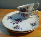 Set Of 2 Lefton China Luncheon Plates And Cups, Violets