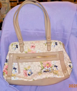 Beige with floral design handbag Women's Purse 11.5" W x 3.25"D x 8"T - Picture 1 of 8
