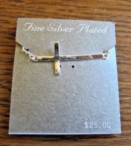 SILVER PLATED 16" CROSS NECKLACE NWT - Picture 1 of 2