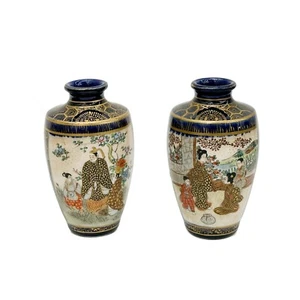 Pair Kinkozan Satsuma Japanese Hand Painted Miniature Porcelain Vases Meiji per - Picture 1 of 5