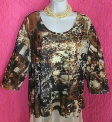 Laura Ashley Sublimation Top Muti Color Bold Animal Plus Sz 1X Rhinestone Trim - Image 1 of 4