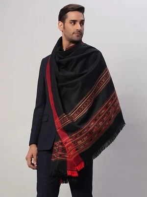 Cachecol masculino indiano tecido pashmina lã macia 100% cashmere xale envoltório estola preto - Imagem 1 de 4