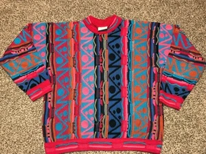 COOGI Vtg 90s Pink Orange Blue COLORFUL HIP HOP CREWNECK Sweater Biggie Smalls M - Picture 1 of 3