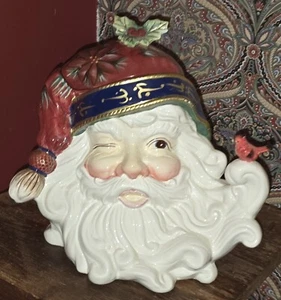 Vintage Rare Classic Christmas Santa Claus Cardinal Cookie Jar - FREE SHIPPING - Picture 1 of 7