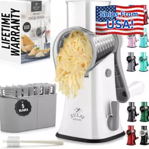 5-in-1 Rotary Cheese Grater with Handle – Manual Hand Crank Cheese Shredder Chz - Picture 1 of 10