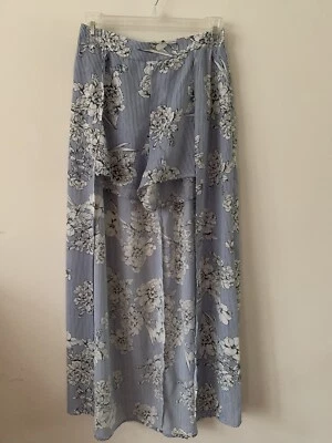 Skort feminino longo 36” abertura frontal listras e flores P - Imagem 1 de 4