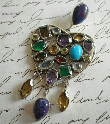 Sterling Silver Limited Edition Nicky Butler Gem Studded Heart Pendant  RE36P1 - Image 1 of 4