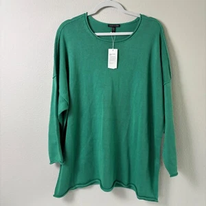 Eileen Fisher Crew Neck Boxy Pullover Sweater Size 3X Green Lagenlook NWT - Picture 1 of 11
