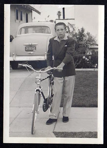 1950's English Racer BICYCLE Young Man Automobile ORIGINAL PHOTOGRAPH - Picture 1 of 1