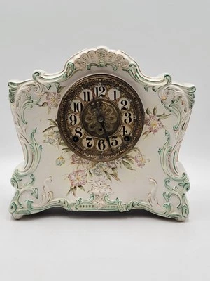 Antiguo reloj de porcelana Kroeber #20 de 1890 - detalles turquesa - funcionando. Foto 1 de 4