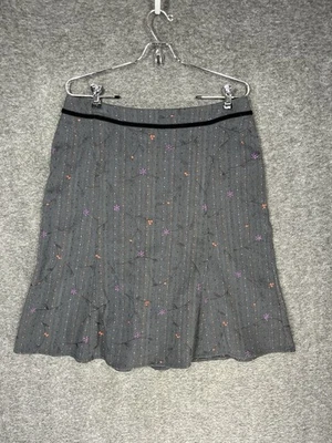 Y2K Requirements A-Line skirt Womens 10 Gray Pinstripe Floral Embroidered Office - Image 1 of 4