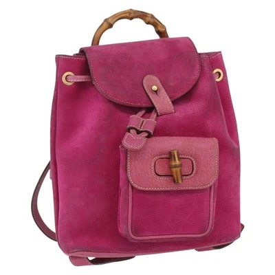 GUCCI Mochila Bambú Gamuza Oro Rosa 003 2058 0030 Auténtica 151021 Foto 1 de 4