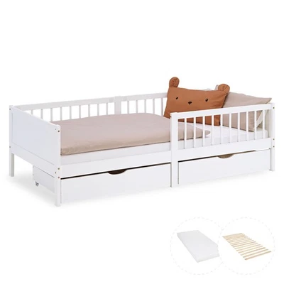 Kinderbett 90x200 Bett Weiß Holzbett Matratze Bettkasten Schubladen Homestyle4u - Bild 1 von 4