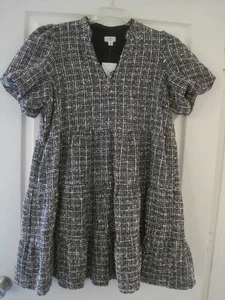 CROWN & IVY HARBOR MARINEBLAU TWEED STUFEN KURZÄRMELIGES KLEID XL NEU MIT ETIKETT $ 99,50 - Bild 1 von 2