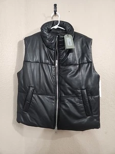 AllSaints Bradbury Leather Puffer Vest, US Size 2 Womens Black New With Tags - Picture 1 of 8