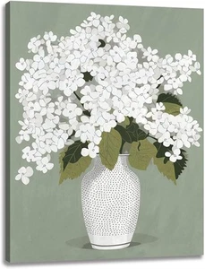 Bathroom Flower Picture Wall Art White Minimalist Floral Print on Canvas for ... - Picture 1 of 5