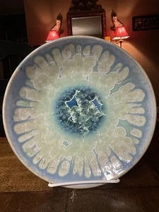 Piatto ceramica cristallina 7,75x1,25 smalto a goccia blu e verde William Melstrom 98 - Foto 1 di 11