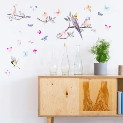  2 Sheets Bird Window Stickers Animal Wall Decals Watercolor Tree - image 1 of 4
